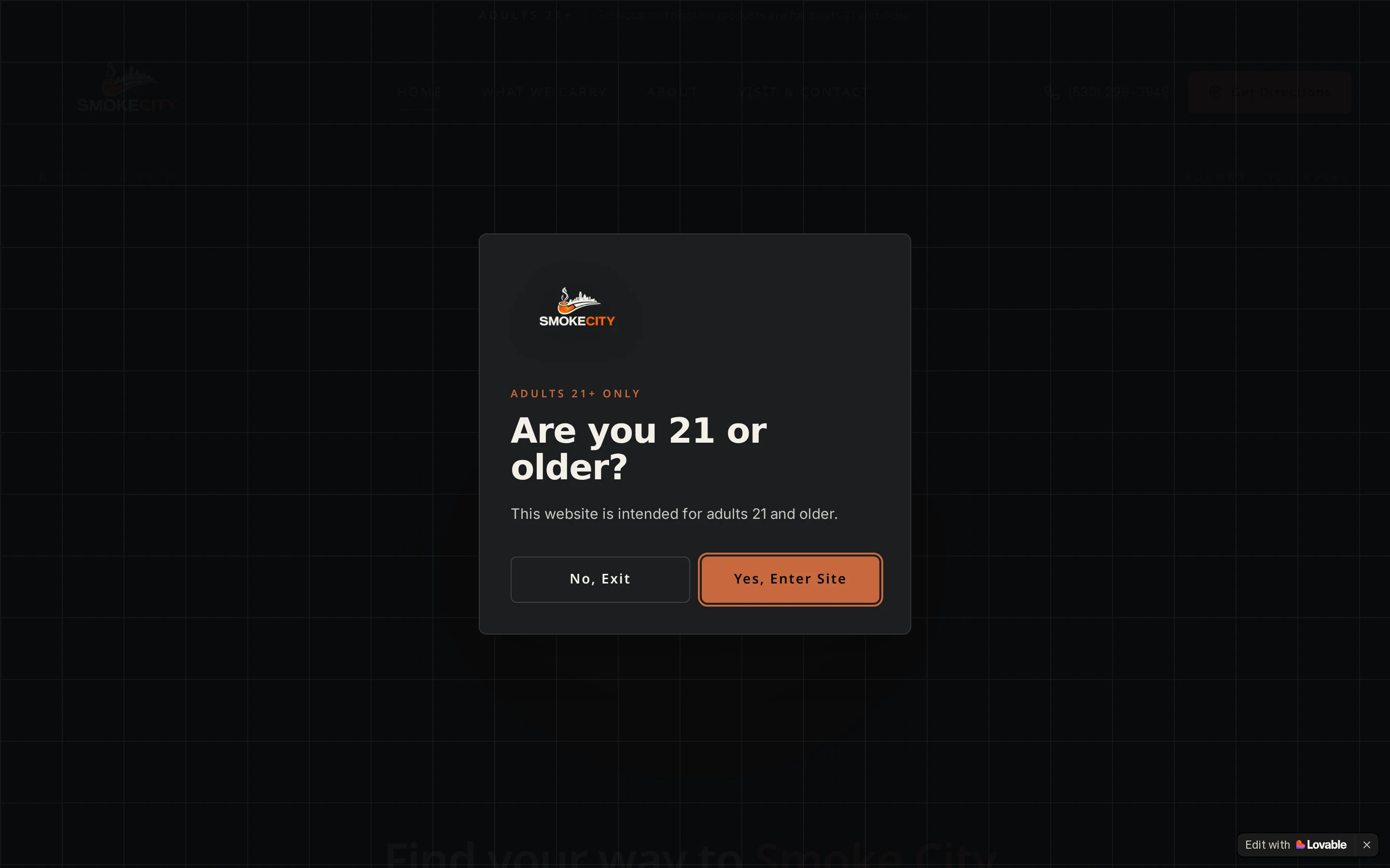 Smoke City website homepage displayed in a desktop browser